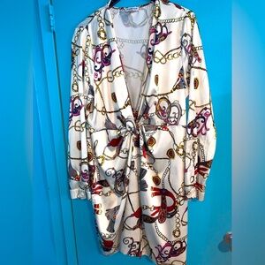 Fashion Nova White and Red Chain Print Rutched Dress